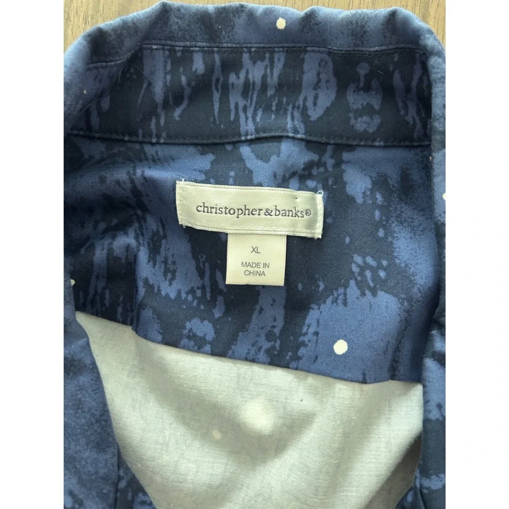 Christopher & Banks Blue Cityscape Print Cotton Button Front Jacket Womens XL